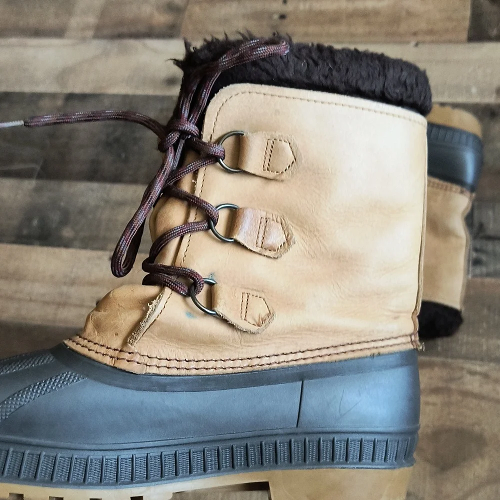 Sorel Badger Tan Leather Waterproof Snow Boots Kids Sz 6